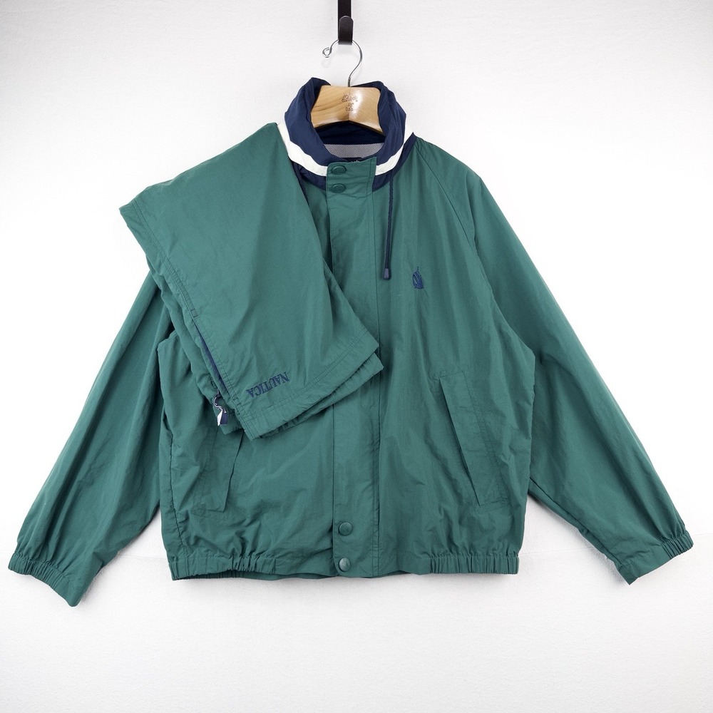 90's Vtg Nautica Men's 2 Piece Windbreaker TrackSuit Lined Blue Jacket L/Pants M